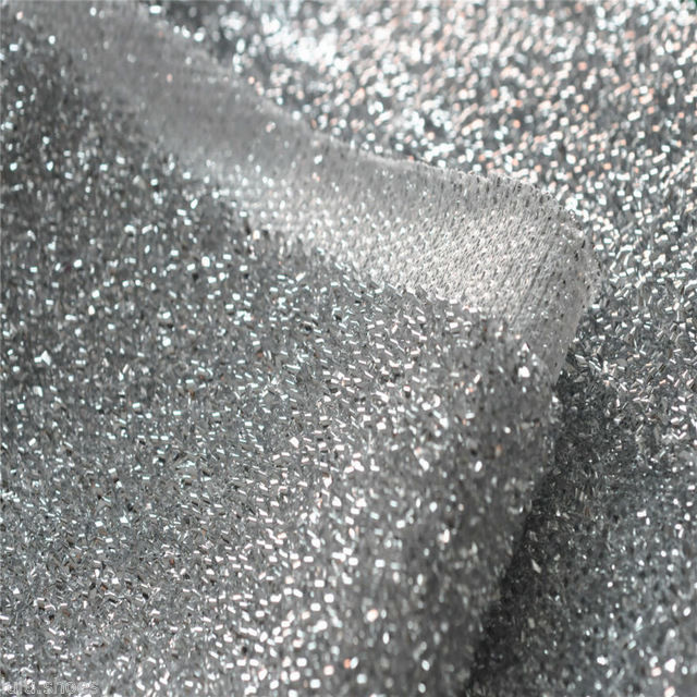 TINSEL LUREX  4 w stretch fabric material -140cm wide - Sparkling SILVER Glitter