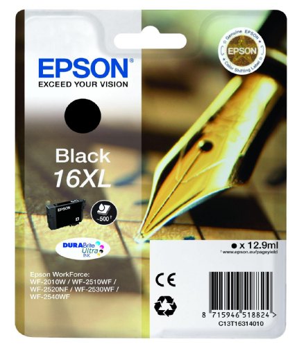 Epson T1631 Tintenpatrone Füller, wisch- und wasserfeste Tinte XL (Singlepack) schwarz