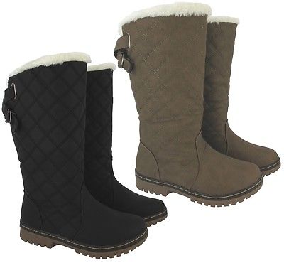 NEW LADIES WINTER WOMENS QUILTED  GRIP SOLE MID CALF FUR WARM SNOW BOOTS SHOES