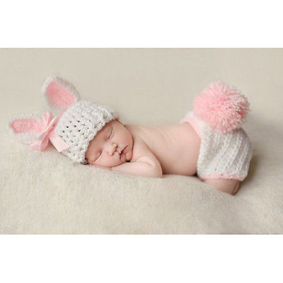 Bunny Fotoshooting Baby Fotografie Strick Mütze Kostüm Häkelkostüm Neugeborenen
