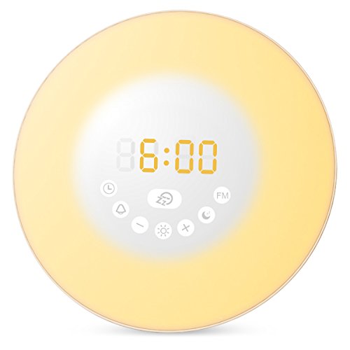 Oria Wake-up Light, Sonnenaufgangs Funktion LED Wecker Lichtwecker mit Verschiedene Farben, Sonnenuntergang & Radio FM