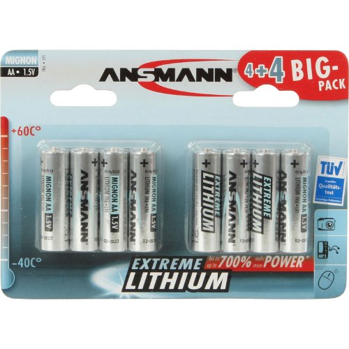 ANSMANN Extreme Lithium Batterie AA Mignon 8er Pack  - 1,5V, LR6 - hohe Kapazität, extrem leich, 700% mehr Power