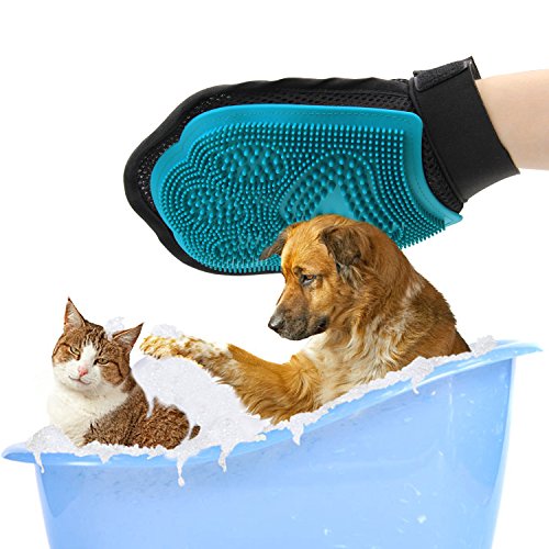 Poppypet Fellpflegehandschuh Bürste für Hunde, Fellpflege Hundebürste mit Gummi Noppen,Shampoo Bürste Massagehandschuh, Entfernt lose Haare, massiert Ihren Hund