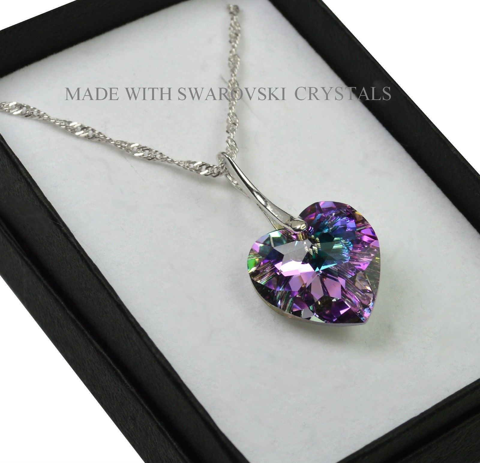 925 Silver Necklace made with Swarovski Crystals *Vitrail Light* Heart 