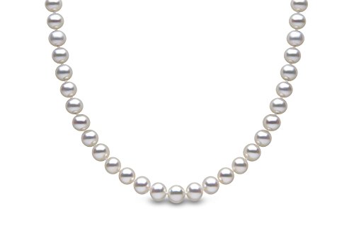 Kimura Pearls, Perlenkette 9 Karat (375) Weißgold, 9, 0-9,5 mm Zuchtperle Weiß AA Süßwasser Perle Länge Halskette 46 cm