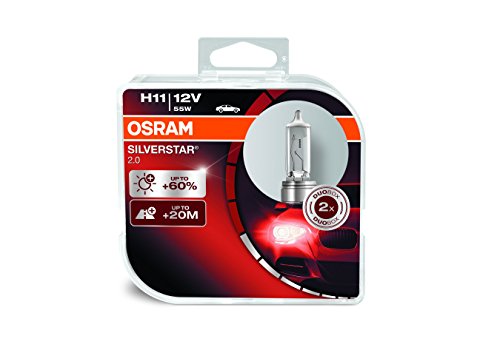 OSRAM SILVERSTAR 2.0 H11 Halogen Scheinwerferlampe 64211SV2-HCB +60% mehr Licht im 2er-Set