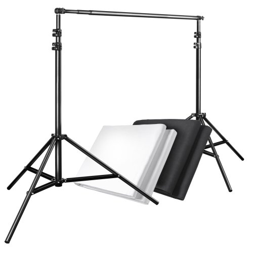 Walimex Hintergrundsystem-Set 120-307 cm (2x Stoffhintergründe 2,85 x 6 m, 1 Teleskopstange, 2 Stative und inkl. Transporttasche) schwarz und weiß