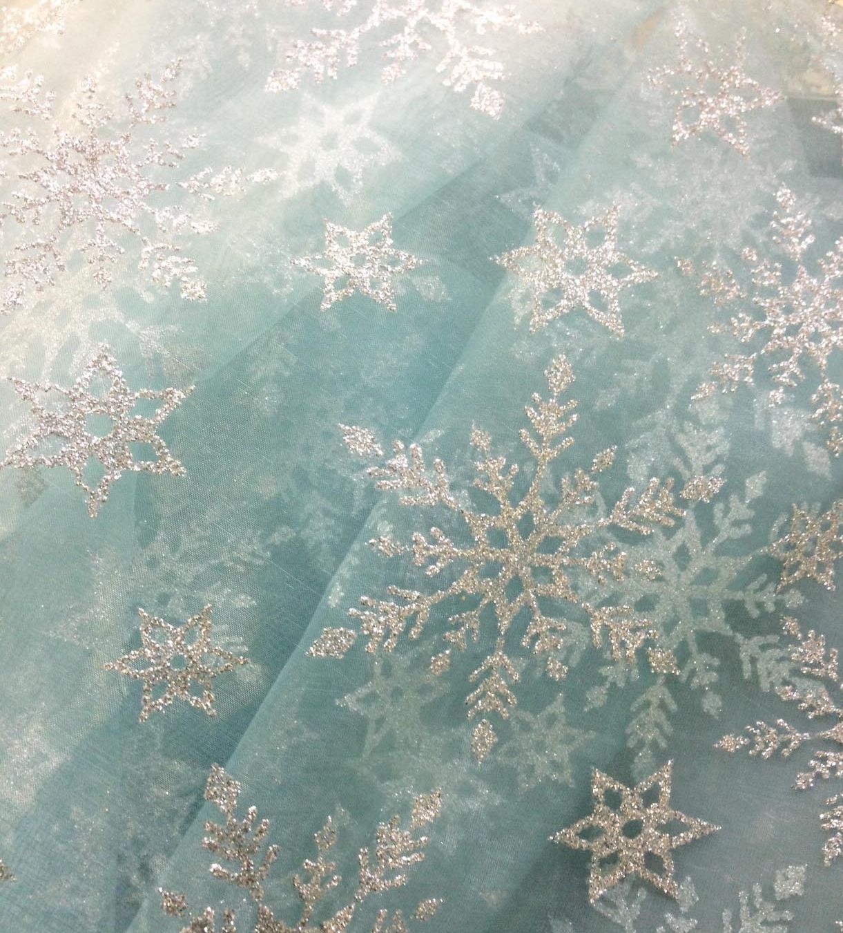 Snowflake Frozen Disney Elsa Crystal Glitter Organza Voile Dress Making Fabric 