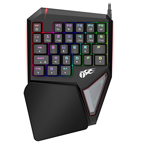 1byone Professionelle Einhändige Mechanische Gaming Tastatur mit 29 programmierbaren Tasten und kompletter RGB LED-Hintergrundbeleuchtung, Schwarz