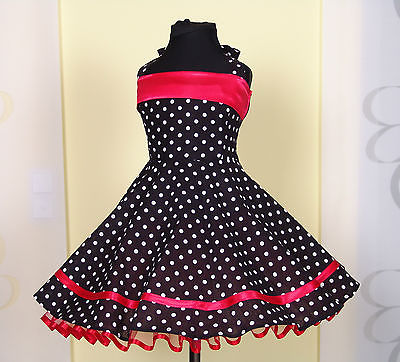 Mädchen 50er Jahre Tanz Petticoat Einschulung Kleid  Gr. 134-140  Schwarz/rot  