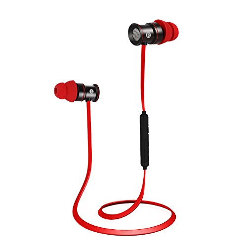 EC Technology Bluetooth 4.1 In-Ear-Kopfhörer Sport Headset mit Mikrofon & Stereo & Magnet - Rot&Schwarz