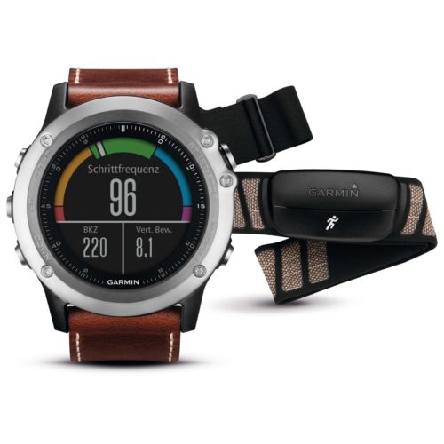 Garmin Fenix 3 Saphir - Performer Bundle (Silber & Leder) Smartwatch Sportuhr