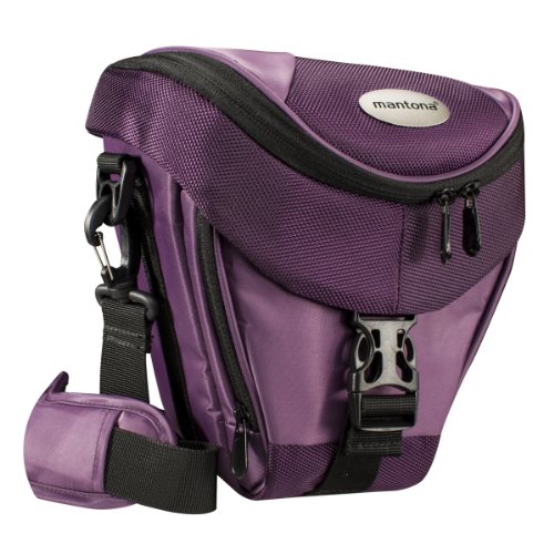 Mantona Colt Kameratasche (Universaltasche inkl. Schnellzugriff, Staubschutz, Tragegurt und Zubehörfach, geeignet für DSLR- und Systemkameras) lila