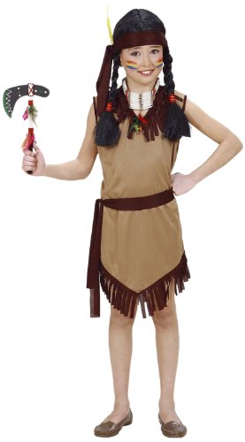 Widmann 02606 - Kinderkostüm Indianerin, Kleid mit Gürtel und Stirnband, Größe 128