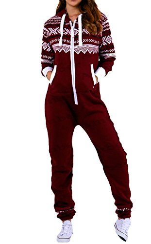 Amberclothing Damen Jumpsuit, Aztekisch Gr. xl, Rot - Weinfarben