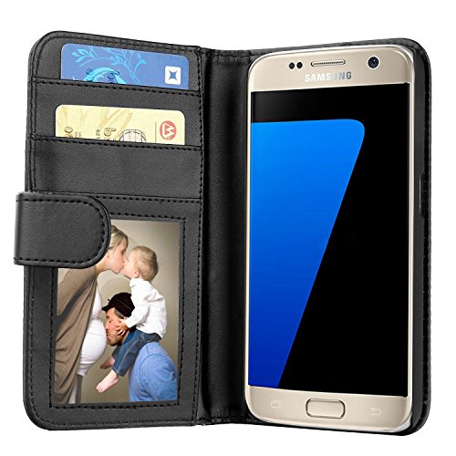 Samsung Galaxy S7 Hülle, EnGive Premium Wallet Ledertasche mit Standfunktion und Karte Halter für Samsung Galaxy S7 case cover - Schwarz