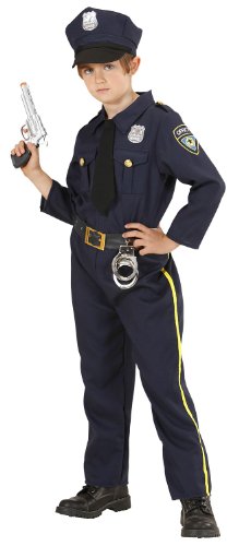 Widmann 76556 - Kinderkostüm Polizist, Hemd mit Schlips, Hose und Mütze, Größe 128