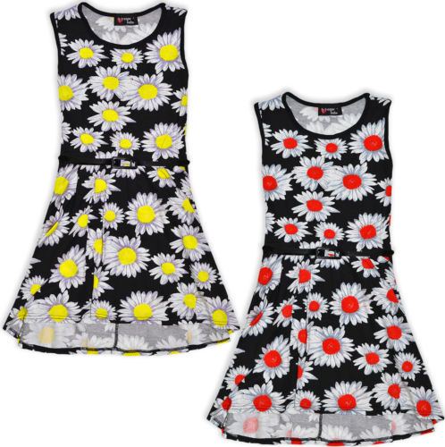 Girls Skater Dress Floral Print Kids Dresses Summer Party New Age 7 - 13 Years 