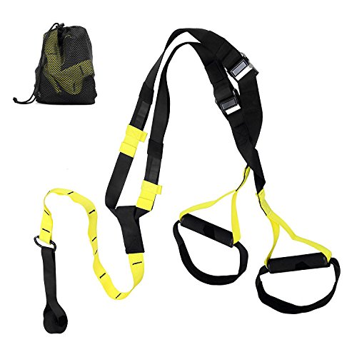 ESDDI Schlingentrainer Suspensiontrainer Schlingen Set für Krafttraining mit Netztragetasche Zuhause oder Draußen Gelb/ schwarz