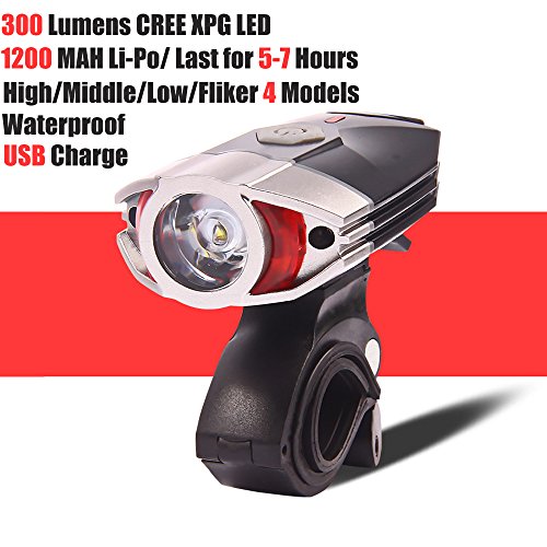 FREEMASTER Frontlicht Fahrrad LED Batterie Fahrradlampe USB Frontleuchte Wiederaufladbare-300 lumens CREE (Weiß)