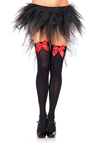 Leg Avenue 6255 - Blickdichte Nylon Overknee Mit Satin Schleife, Einheitsgröße (EUR 36-40), schwarz/rot, Damen Karneval Kostüm Fasching