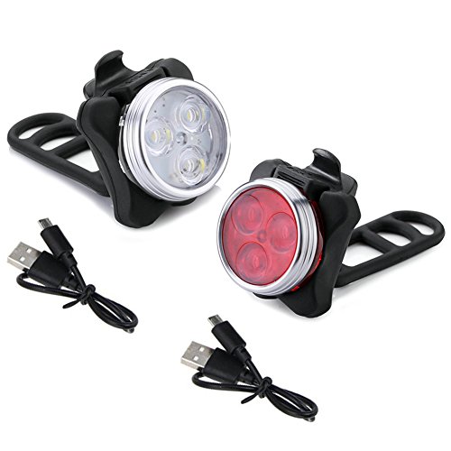 Fitsund Wiederaufladbare LED Fahrradlicht Wasserdichte 4 Licht-Modi Fahrradlampe Set ( 2 Lampen & 2 USB-Kabel )