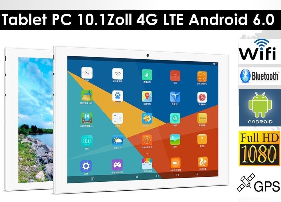 64GB 10.1 ZOLL DUAL SIM 2xKamera WLAN, 4G,LTE,GPS,Android 6.0,HD,Telefon Tablet 