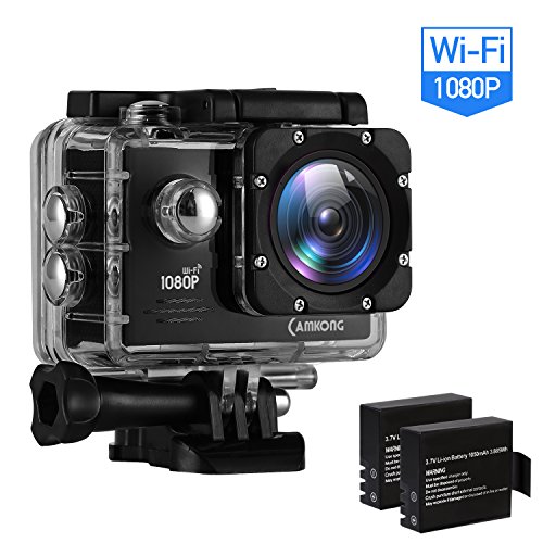 CAMKONG Action Kamera WIFI sports cam 2,0 Zoll, 14MP Full HD Action Camera Wasserdicht 170 ° Weitwinkel mit 2 Verbesserten Batterien und Zubehör Kits