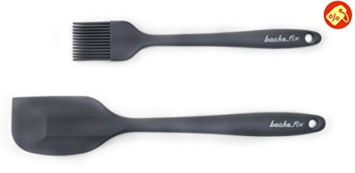 BackeFix - großer Silikon Teigschaber (28cm) und Silikon Backpinsel (22cm) Set - Extra lang, stabiler Stahlkern und flexibler Kopf | Silikon Teigschaber & Fettpinsel