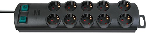 Brennenstuhl Primera-Line, Steckdosenleiste 10-fach (Steckerleiste mit 2 Schaltern für je 5 Steckdosen und 2m Kabel) Farbe: schwarz