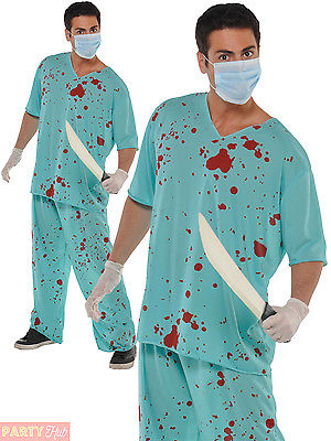 Adults Bloody Scrubs Halloween Costume Mens Ladies Doctor Surgeon Fancy Dress