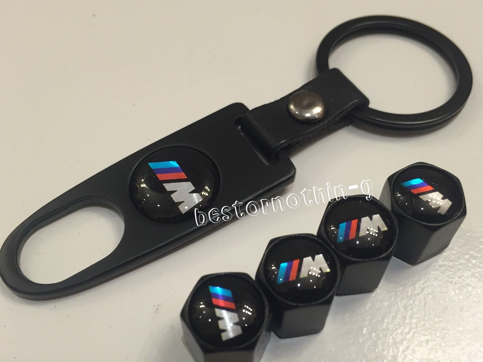 Bmw 4 x Black m Valve Dust Caps Covers with Key Ring (fits Bmw) Tyre chain air