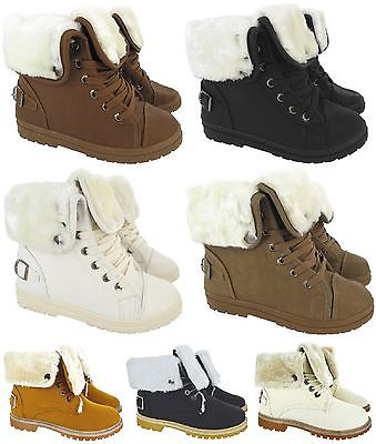 NEW LADIES FAUX FUR GRIP SOLE WOMENS WINTER ANKLE BOOTS TRAINERS SHOES SIZE 3-8