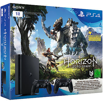 SONY PlayStation 4 Slim Konsole 1TB Schwarz + Horizon Zero Dawn inkl. 2 Controll