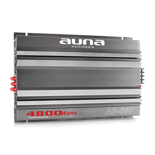 auna AB-650 CAR HiFi Verstärker Endstufe (Leistung: 4.800W max., Hoch- und Niedrigpegel-Eingänge, regelbarer Tiefpass-Filter, Frequenzbereich: 20 Hz bis 20 kHz, Impedanz: 4 bis 16 Ohm, brückbar) silber