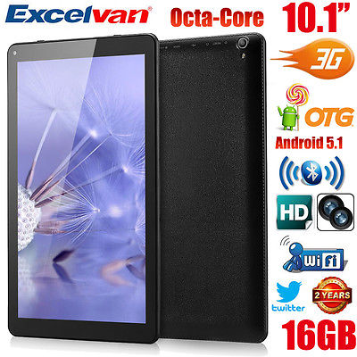 16GB 10.1'' Tablet PC OctaCore Android 5.1 WLAN+3G Dual CAM HDMI OTG BT 6000mAh 