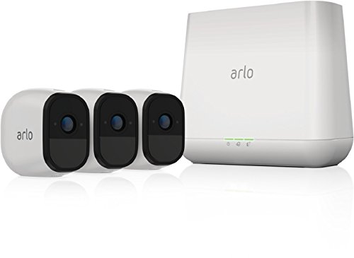 Netgear Arlo Pro VMS4330-100EUS wiederaufladbare Smart Home 3 HD-Überwachungs Kamera-Sicherheitssystem (100% kabellos, 720P HD, 130 Grad Blickwinkel, Nachtsicht, Basisstation mit 100 dB Sirene) weiß