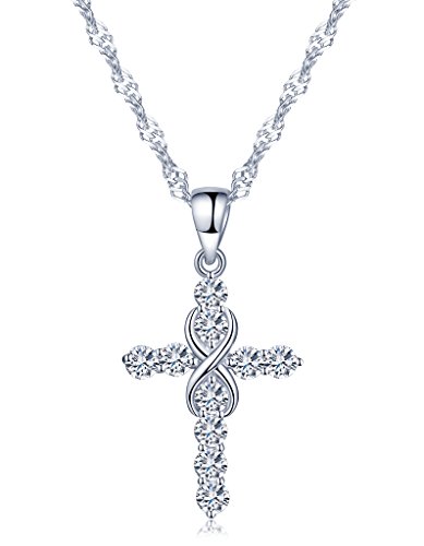Unendlich U Klassisch Kreuz Unendlichkeit Symbol Damen Halskette 925 Sterling Silber Zirkonia Anhänger Kettenanhänger, Silber