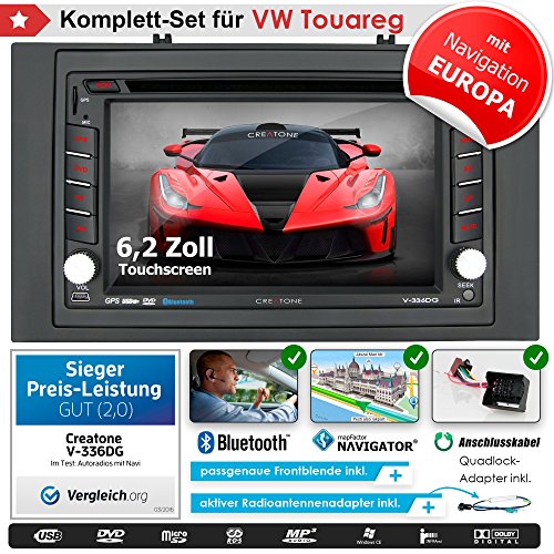2DIN Autoradio CREATONE V-336DG für VW Touareg (2003 - 2010) mit GPS Navigation (Europa), Bluetooth, Touchscreen, DVD-Player und USB/SD-Funktion
