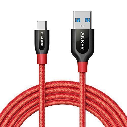Anker PowerLine+ 1.8m USB C Kabel auf USB 3.0 A, Nylon Ladekabel für USB Typ-C Geräte Inklusive des neuen MacBook, MacBook Pro, ChromeBook Pixel, Nexus 5X / 6P, Nokia N1 Tablet, OnePlus 2 und weitere (Rot)