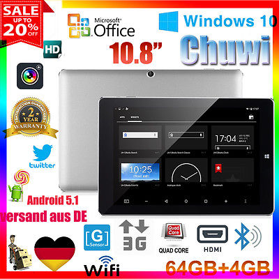 10.8'' 4/64GB Tablet PC CHUWI Hi10 Plus Win10+Android5.1 3G+WIFI 1920*1280 OTG 