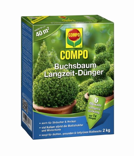 COMPO Buchsbaum Langzeit-Dünger, hochwertiger Spezial-Langzeitdünger, für alle Buchsbaumarten und Hecken, 2 kg