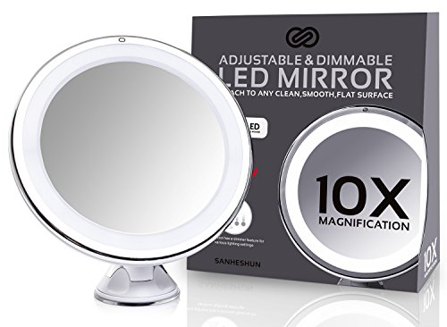 Sanheshun 10-fach Vergrößerung LED Reise Make-Up Spiegel Kosmetikspiegel, Rund