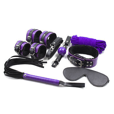 High Quality Black & Purple Fur Bondage Set Kit-blindfold collar ball gag fetish