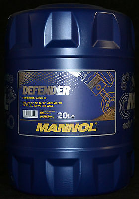 20 Liter Mannol Defender 10W-40 Motoröl VW 501.01 / 505.00 AUDI Mercedes 229.1