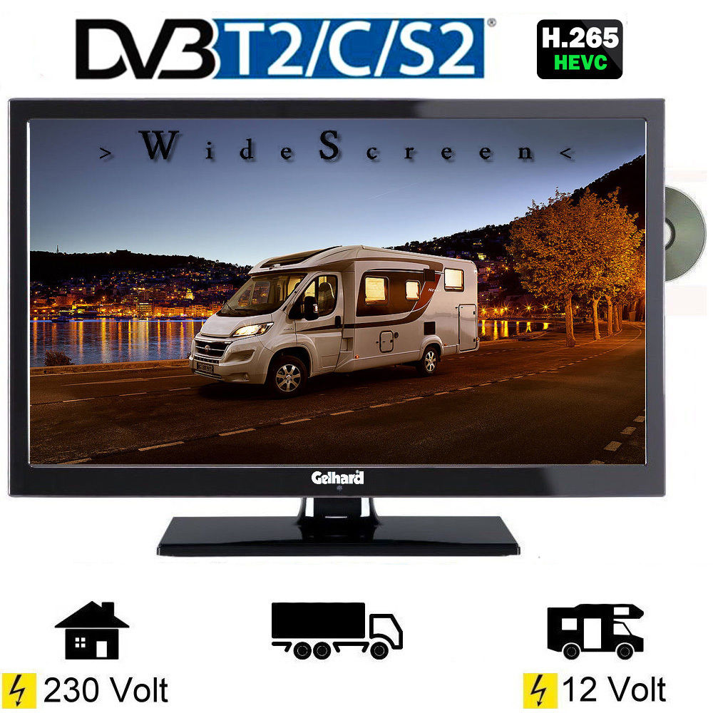 Gelhard GTV2241 LED Fernseher 22 Zoll DVB/S/S2/T2/C, DVD, USB, 12V 230 Volt