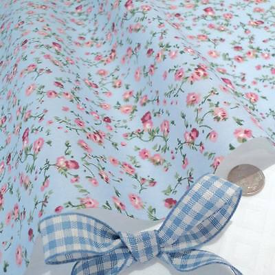MOLLY - BLUE / PINK FLORAL vintage COTTON FABRIC VINTAGE per full metre