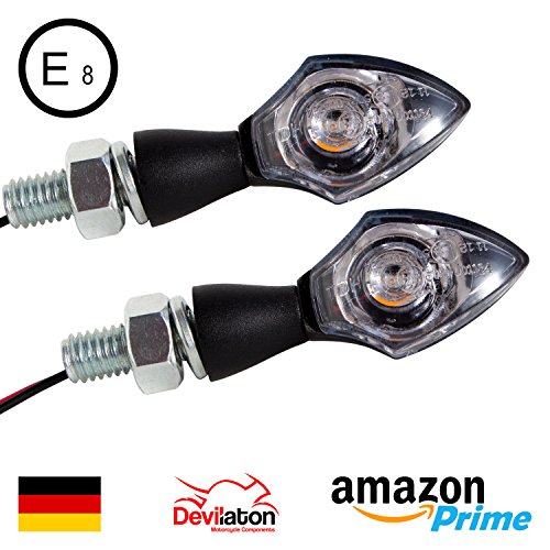LED Motorrad-Blinker mit E-Nummer Paar (2 Stück) | universelle micro mini Blinker | Devilaton