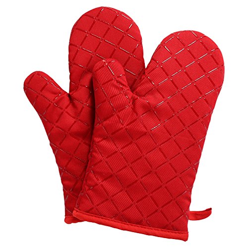 Aicok Ofenhandschuhe Anti-Rutsch Küche Backofen Handschuhe Hitzebeständig Handschuhe zum Kochen, Backen, Barbecue Isolation Pads, Rot, 1 Paar