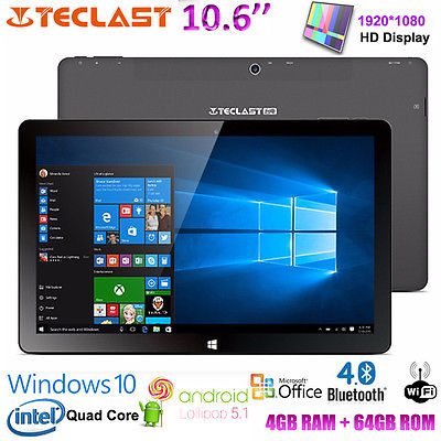 4/64GB 10.6'' Teclast Tbook11 Windows10+Android 5.1 QuadCore Tablet PC 7500mAh